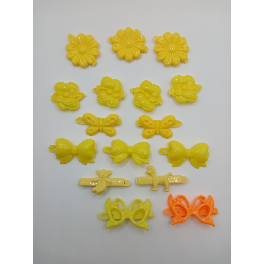 Lot 16 Vintage Childs Snap Tight Plastic Hair Clip Barrettes Kids Goody Yellow